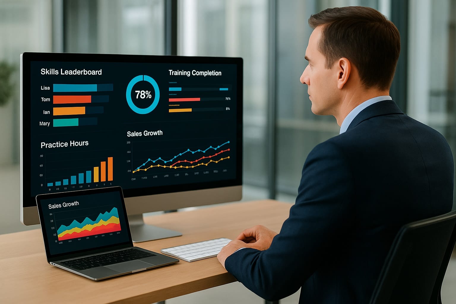 Manager reviewing sales training analytics